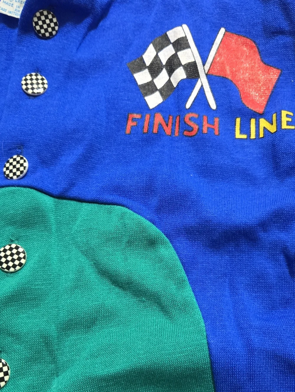 Vintage Joggles Blue & Green Racing One-Piece Romper Sz12m